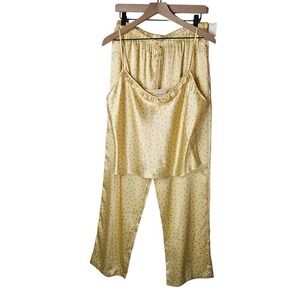 NEW Angelique Satin Pj Set L Yellow Pink Polka Dot Tank‎ Pants NWT